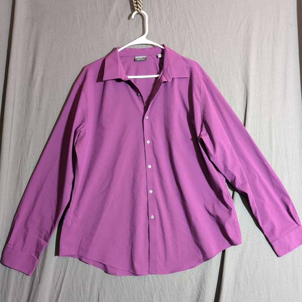 Van Heusen Flex Slim Fit Mens Long Sleeve Button Down Shirt Purple XL